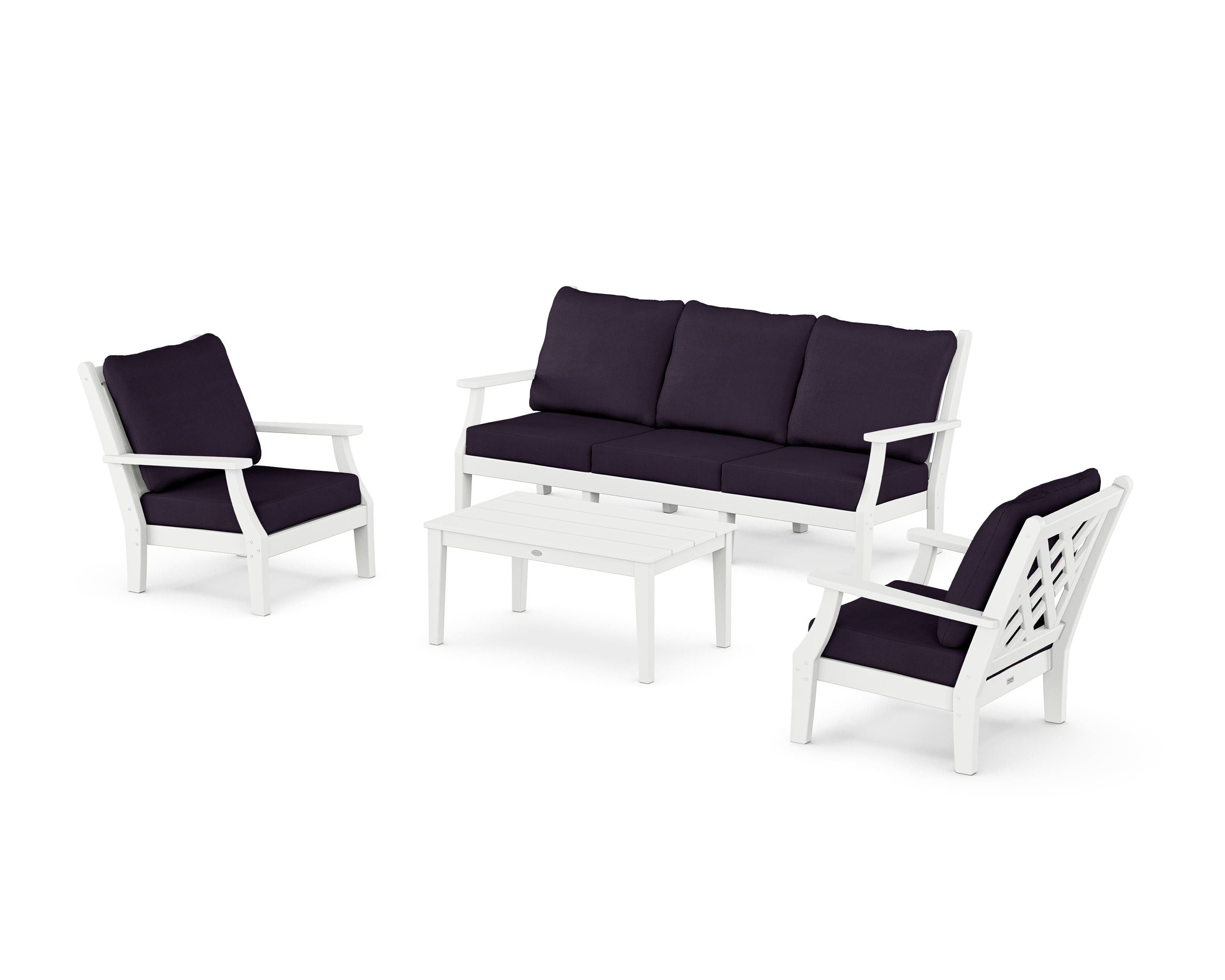 Country Living Wovendale 4-Piece Deep Seating Set with Sofa in White / Navy Linen