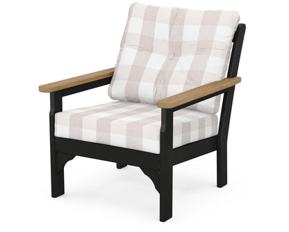 POLYWOOD® Vineyard Deep Seating Chair in Black / Natural / Buffalo Plaid Dune Burlap