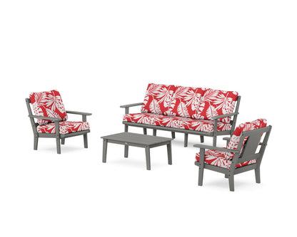 POLYWOOD® Prairie 4-Piece Deep Seating Set with Sofa in Slate Grey / Leaf Crimson