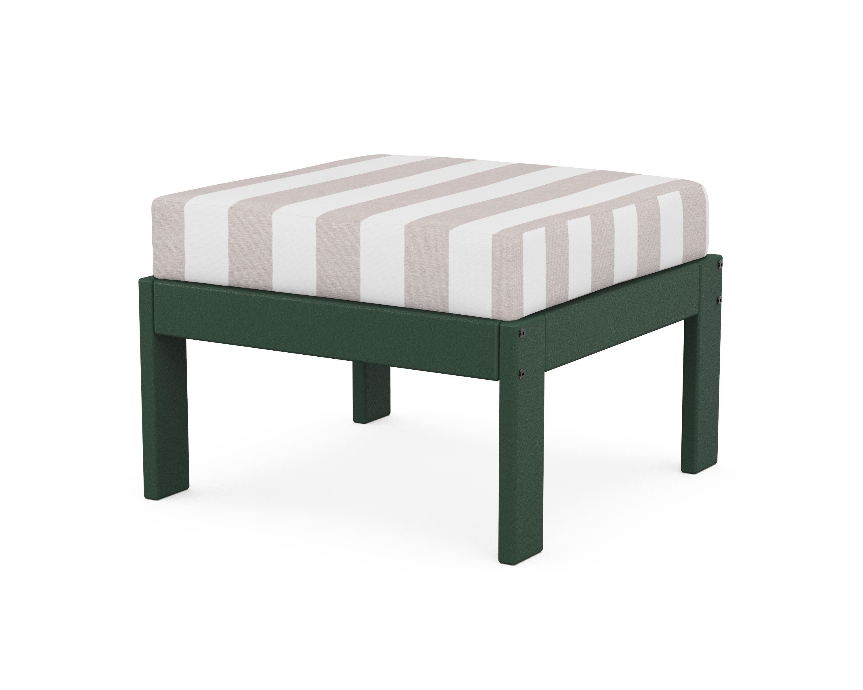POLYWOOD® Vineyard Modular Ottoman in Green / Cabana Stripe Dune Burlap