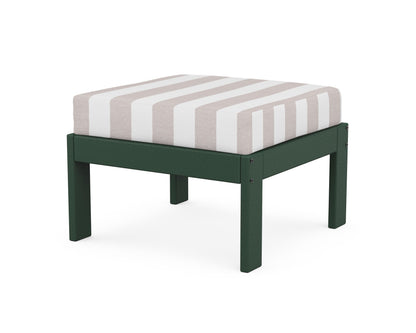 POLYWOOD® Vineyard Modular Ottoman in Green / Cabana Stripe Dune Burlap