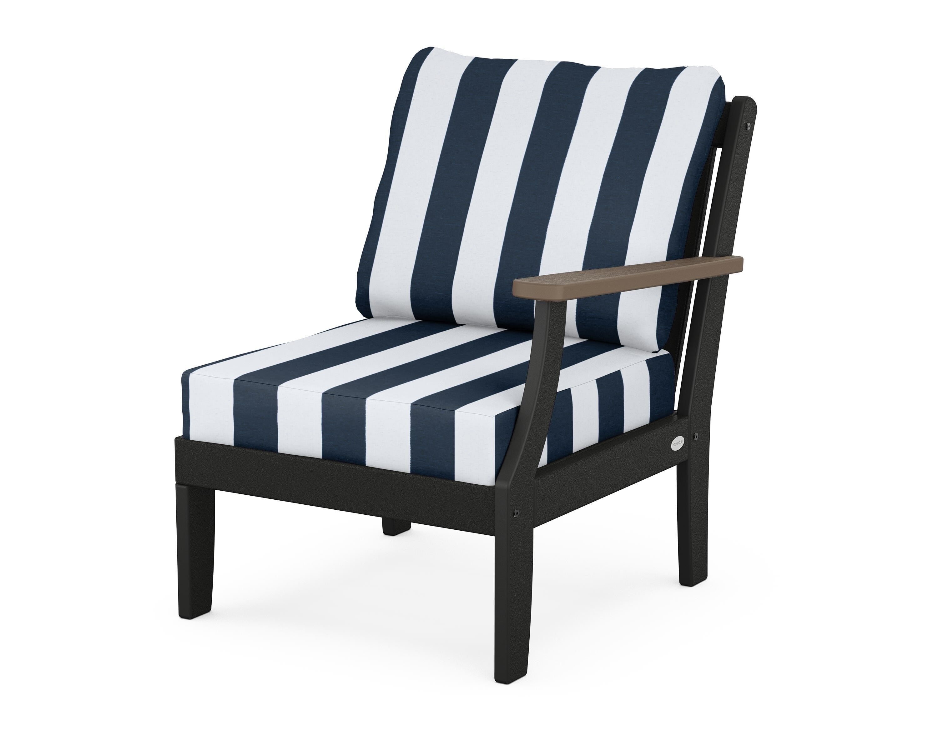 POLYWOOD® Braxton Modular Right Arm Chair in Black / Kona / Cabana Stripe Marine Indigo