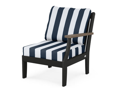 POLYWOOD® Braxton Modular Right Arm Chair in Black / Kona / Cabana Stripe Marine Indigo