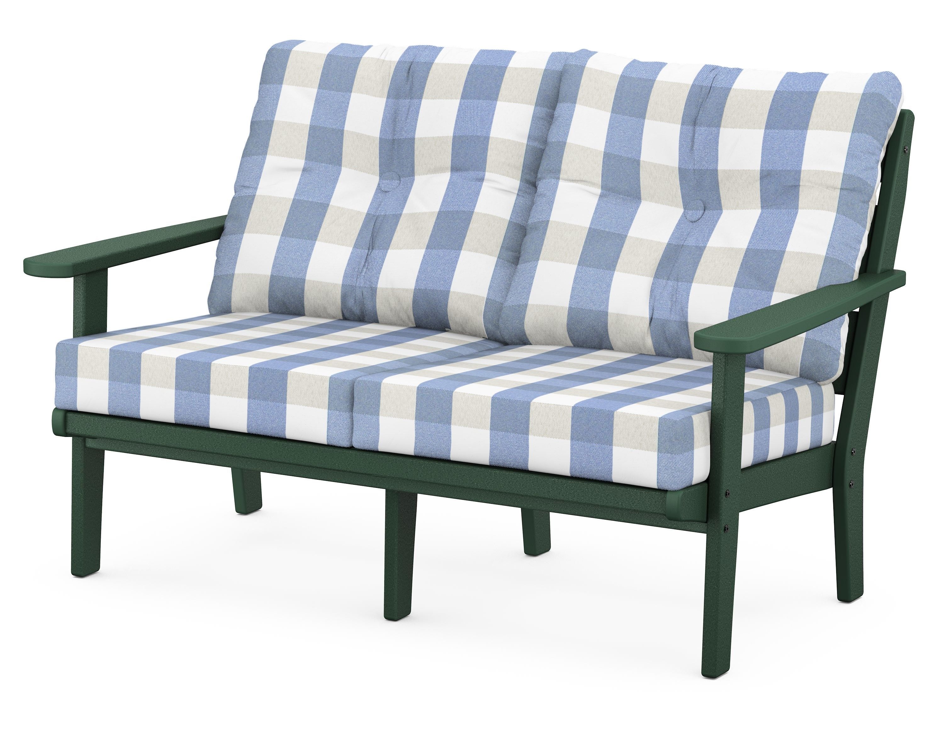 POLYWOOD® Lakeside Deep Seating Loveseat in Green / Buffalo Plaid Sky Blue