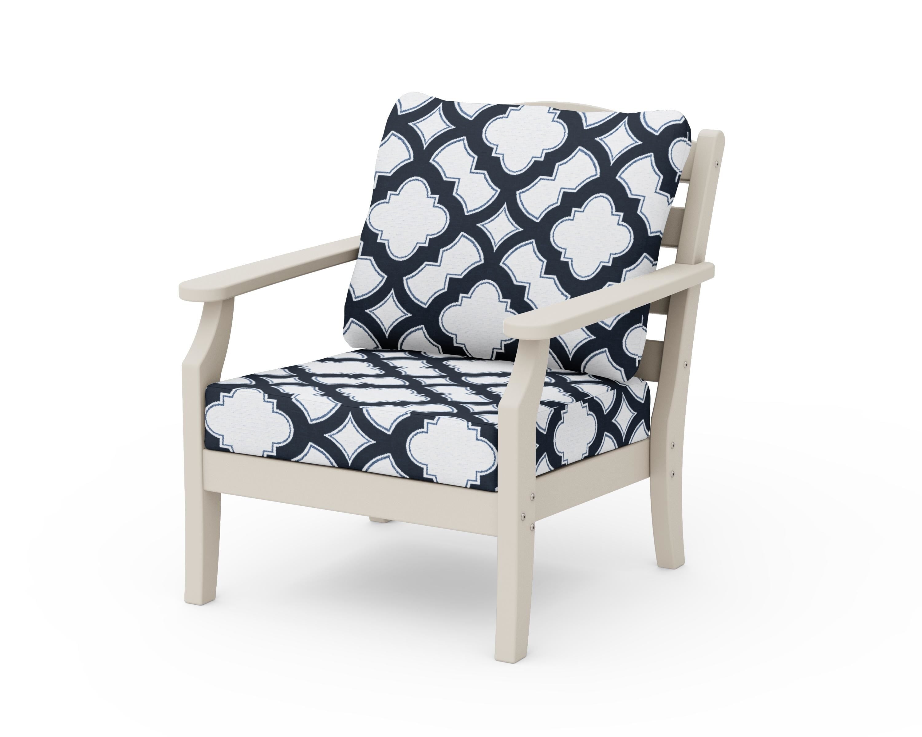 Draper James™ by  POLYWOOD® Savannah Deep Seating Chair in Sand / Trellis Marine Indigo
