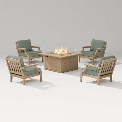 PW Designer Series Estate 5-Piece Lounge Fire Table Set in Vintage Sahara / Cast Sage