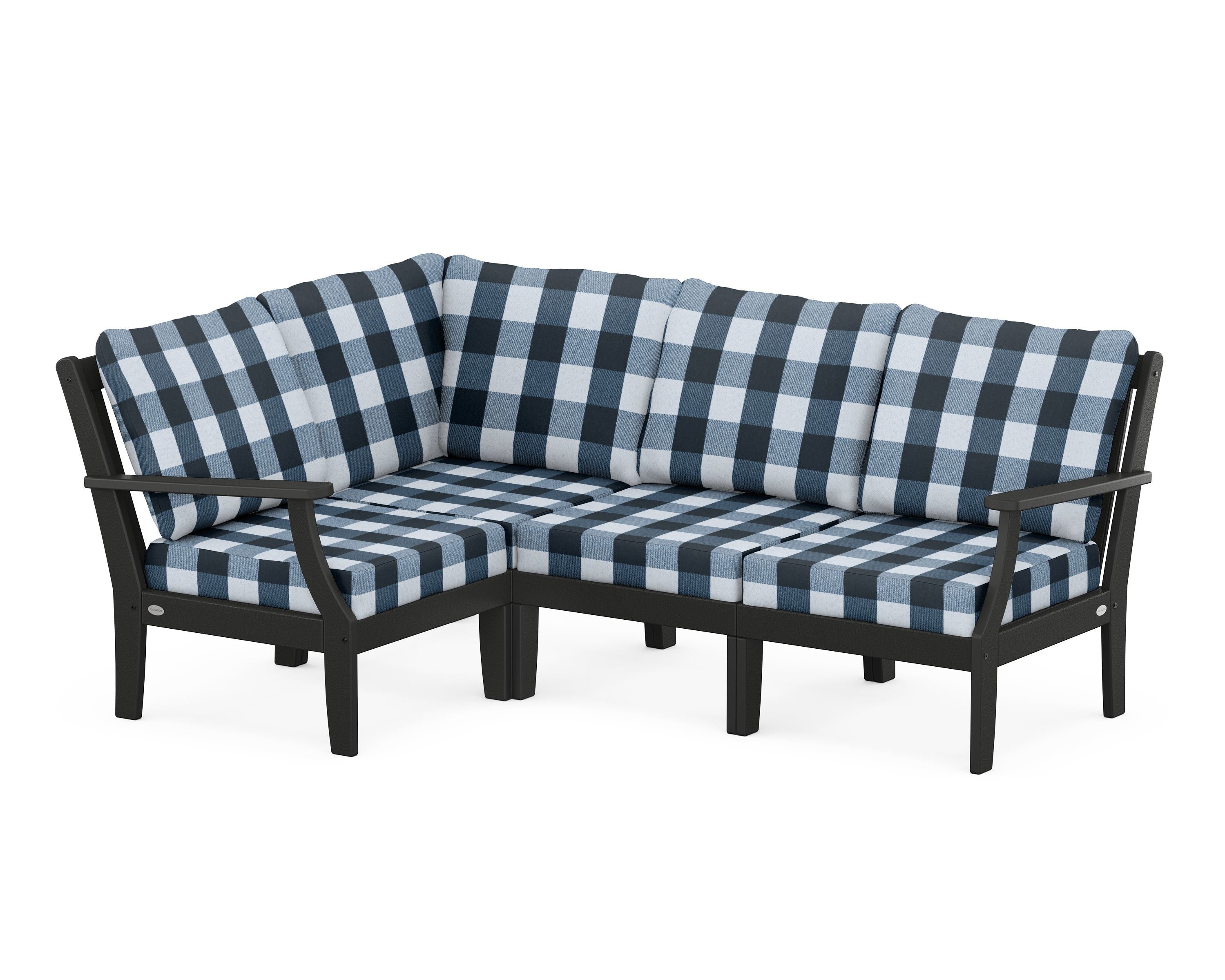 POLYWOOD® Braxton Modular 4-Piece Deep Seating Set in Black / Buffalo Plaid Marine Indigo