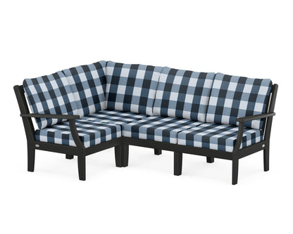 POLYWOOD® Braxton Modular 4-Piece Deep Seating Set in Black / Buffalo Plaid Marine Indigo