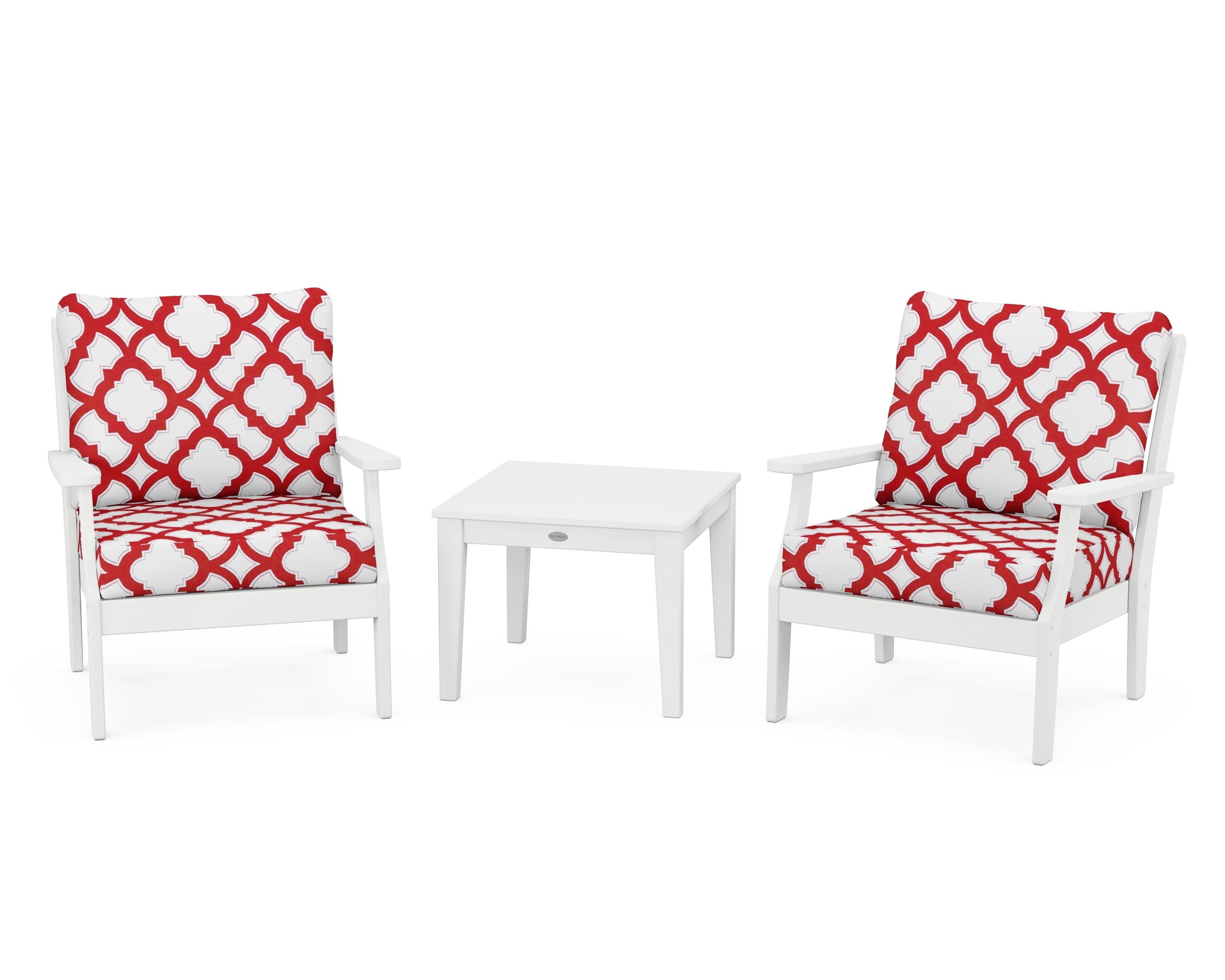 POLYWOOD® Braxton 3-Piece Deep Seating Set in White / Trellis Crimson