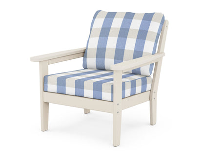 Country Living Cottage Deep Seating Chair in Sand / Buffalo Plaid Sky Blue