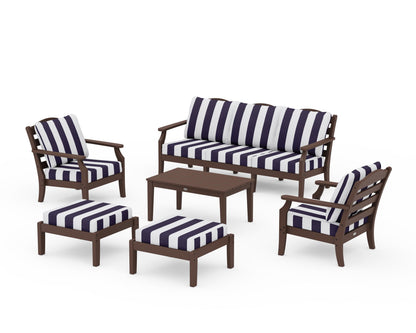 Draper James™ by  POLYWOOD® Savannah 6-Piece Lounge Sofa Set in Mahogany / Cabana Stripe Navy