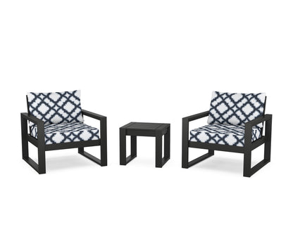 POLYWOOD® EDGE Sectional 3-Piece Deep Seating Set in Black / Trellis Marine Indigo