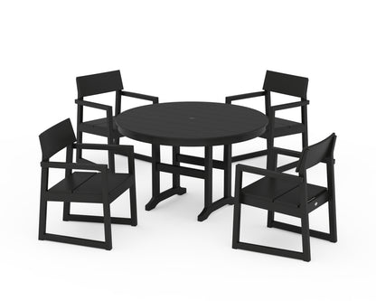 POLYWOOD® EDGE 5-Piece Round Farmhouse Dining Set in Black