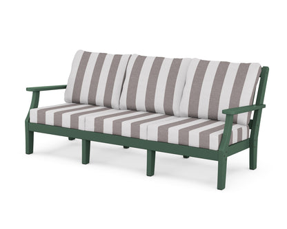 Martha Stewart by POLYWOOD® Chinoiserie Deep Seating Sofa in Green / Cabana Stripe Grey Mist