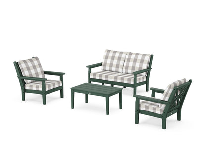 POLYWOOD® Chippendale 4-Piece Deep Seating Set with Loveseat in Green / Buffalo Plaid Grey Mist