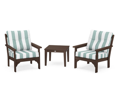POLYWOOD® Vineyard 3-Piece Deep Seating Set in Mahogany / Cabana Stripe Glacier Spa