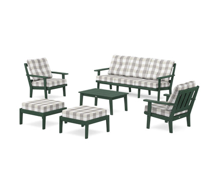 POLYWOOD® Oxford 6-Piece Lounge Sofa Set in Green / Buffalo Plaid Grey Mist