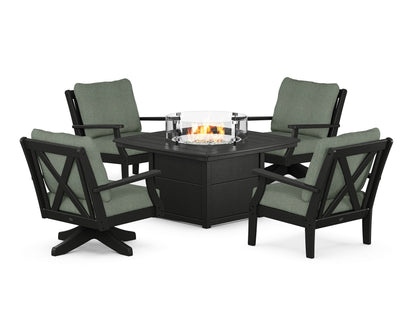 POLYWOOD® Braxton 5-Piece Deep Seating Set with Fire Table in Black / Cast Sage