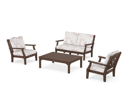Martha Stewart by POLYWOOD® Chinoiserie 4-Piece Deep Seating Set with Loveseat in Mahogany / Leaf Dune Burlap