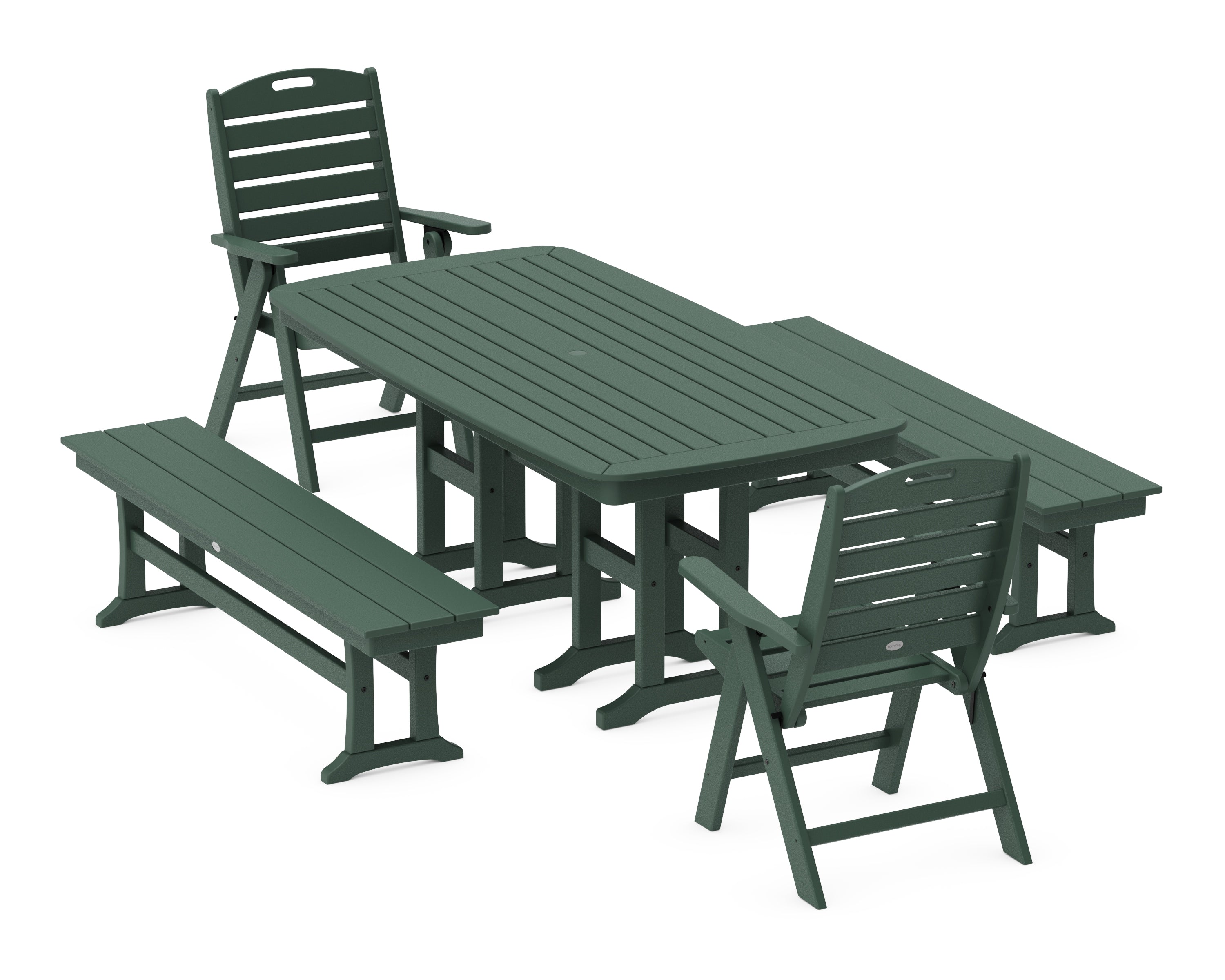 POLYWOOD® Nautical Highback 5-Piece Dining Set with Benches in Green