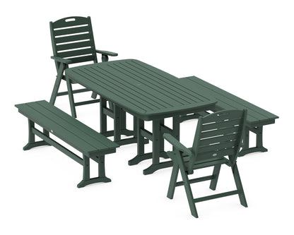 POLYWOOD® Nautical Highback 5-Piece Dining Set with Benches in Green
