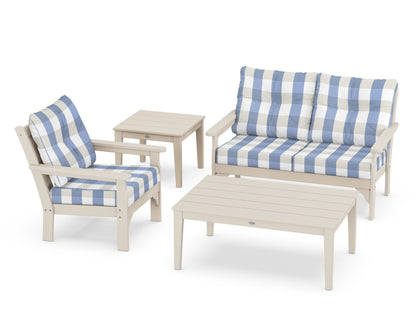 POLYWOOD® Vineyard 4-Piece Deep Seating Set in Sand / Buffalo Plaid Sky Blue