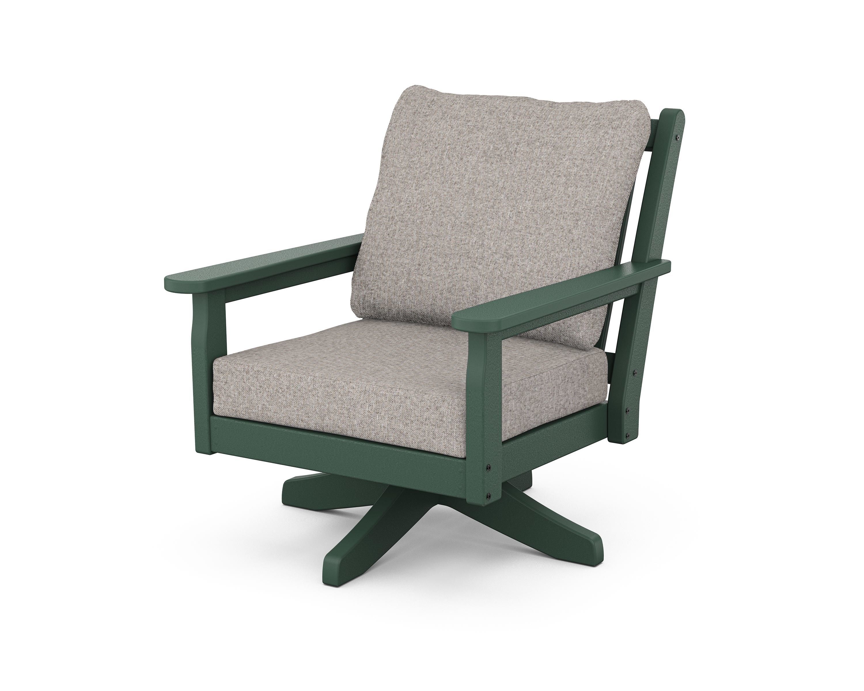 POLYWOOD® Chippendale Deep Seating Swivel Chair in Green / Weathered Tweed