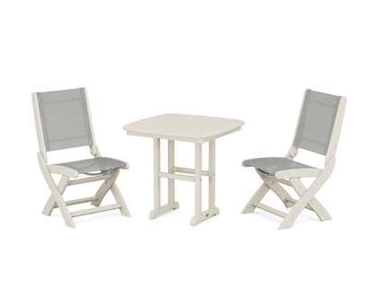 POLYWOOD® Coastal Folding Side Chair 3-Piece Dining Set in Sand / Metallic Sling