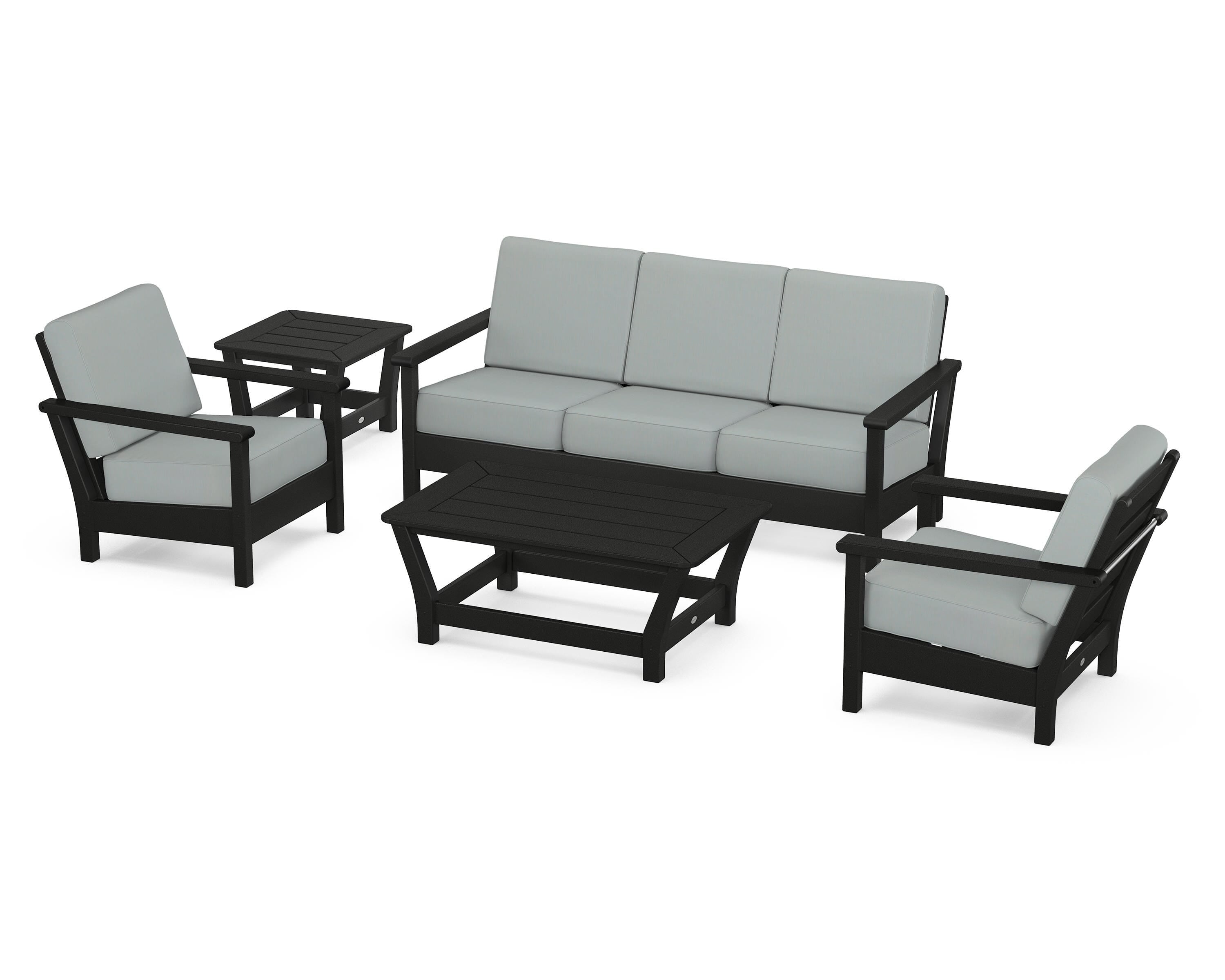 POLYWOOD® Harbour 5-Piece Deep Seating Set in Black / Spa
