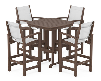 POLYWOOD® Coastal 5-Piece Bar Set in Mahogany / White Sling