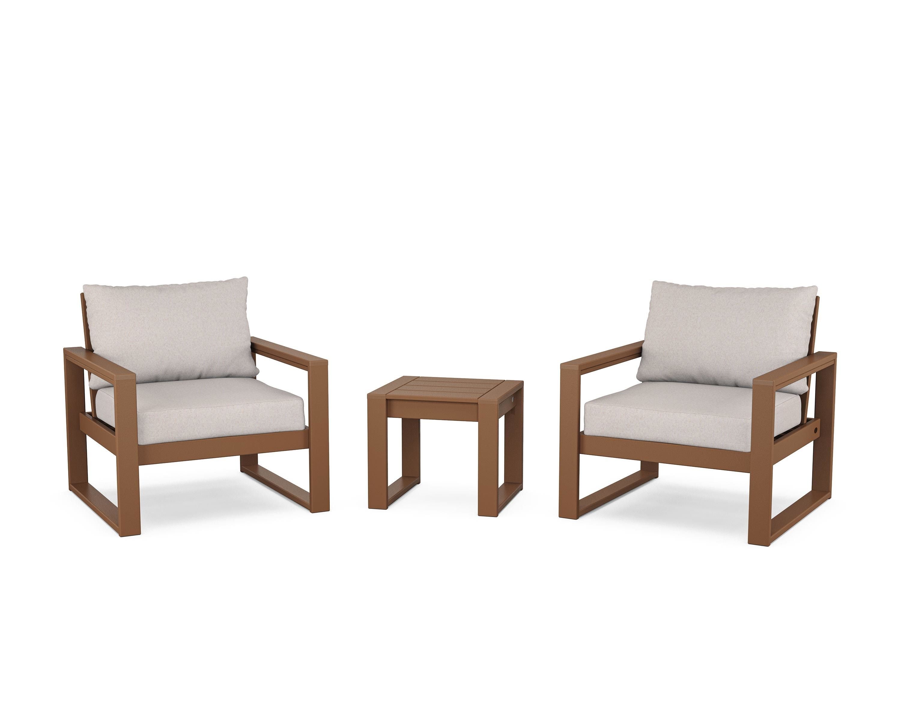 POLYWOOD® EDGE Sectional 3-Piece Deep Seating Set in Teak / Dune Burlap