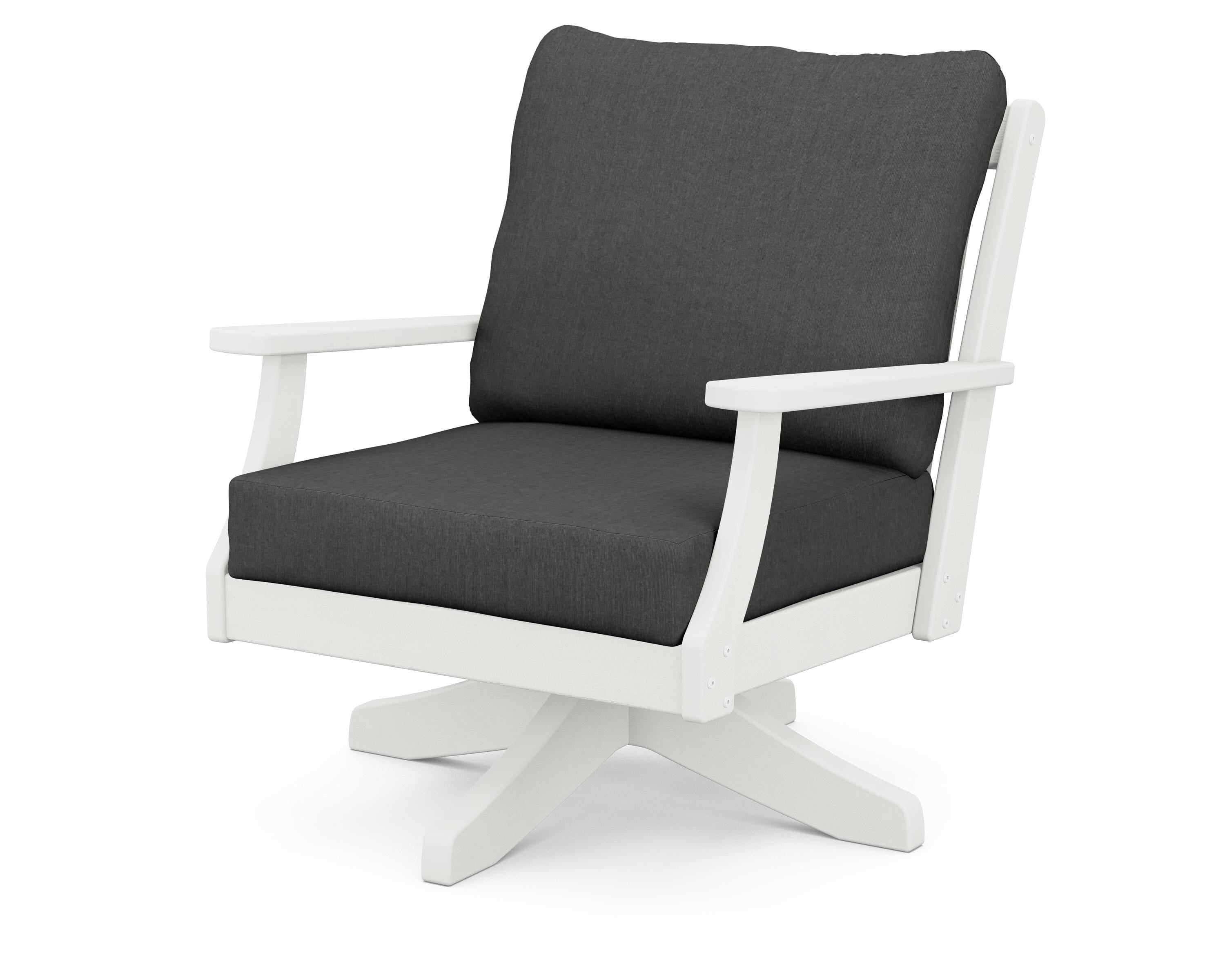 POLYWOOD® Braxton Deep Seating Swivel Chair in Vintage White / Spectrum Carbon