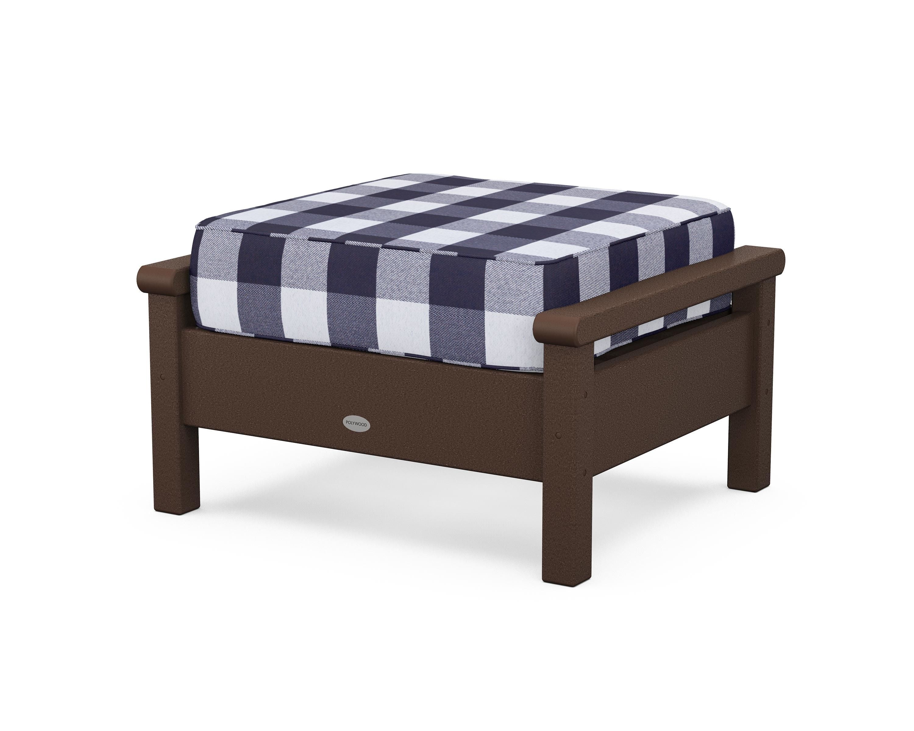 POLYWOOD® Harbour Deep Seating Ottoman in Mahogany / Buffalo Plaid Navy