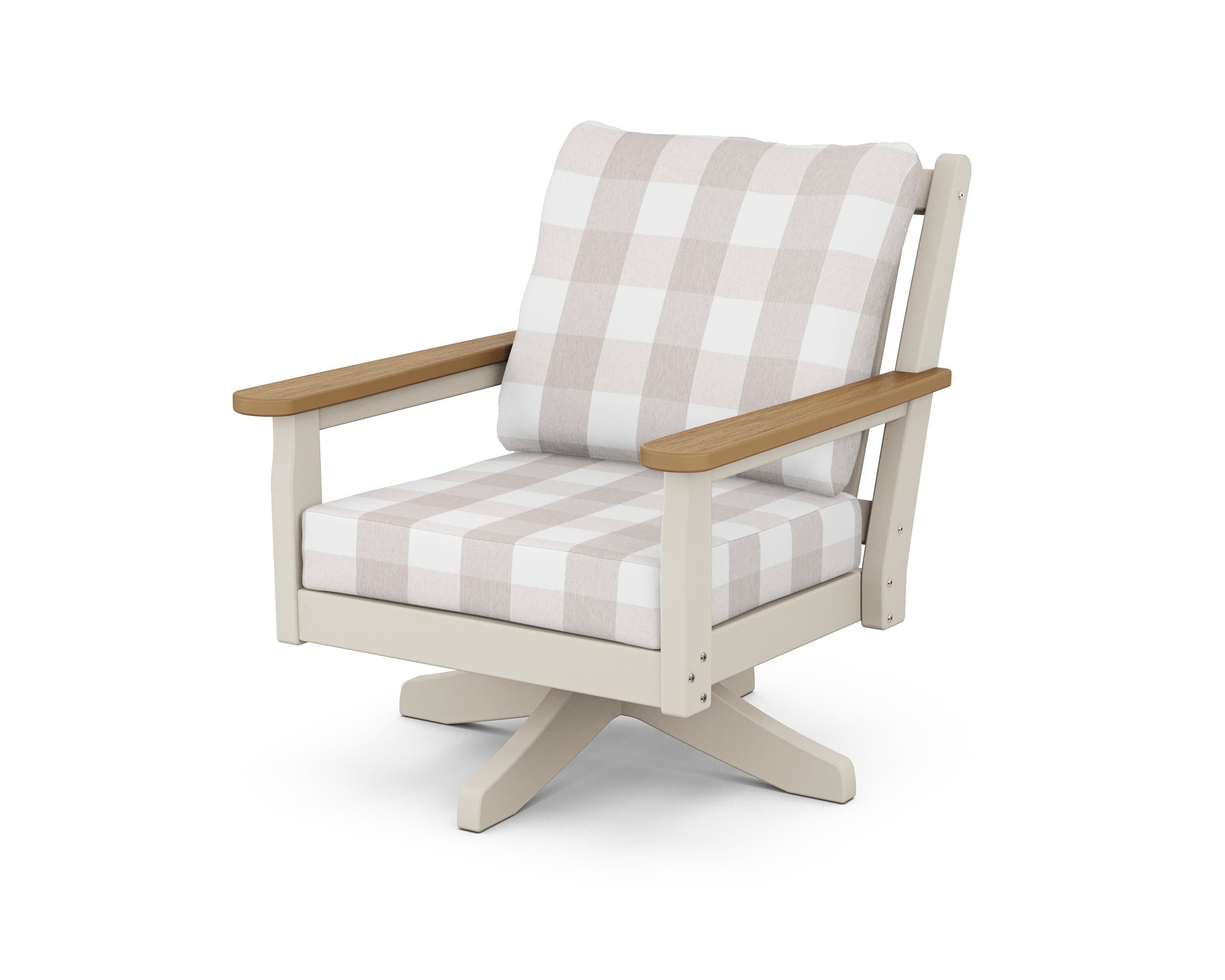 POLYWOOD® Chippendale Deep Seating Swivel Chair in Sand / Natural / Buffalo Plaid Dune Burlap