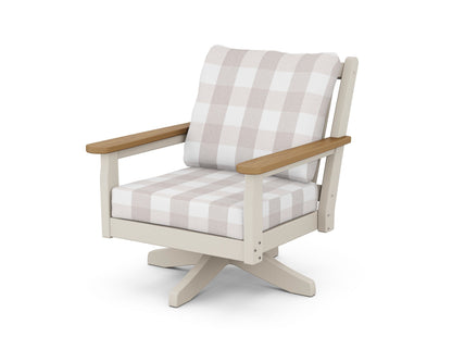POLYWOOD® Chippendale Deep Seating Swivel Chair in Sand / Natural / Buffalo Plaid Dune Burlap