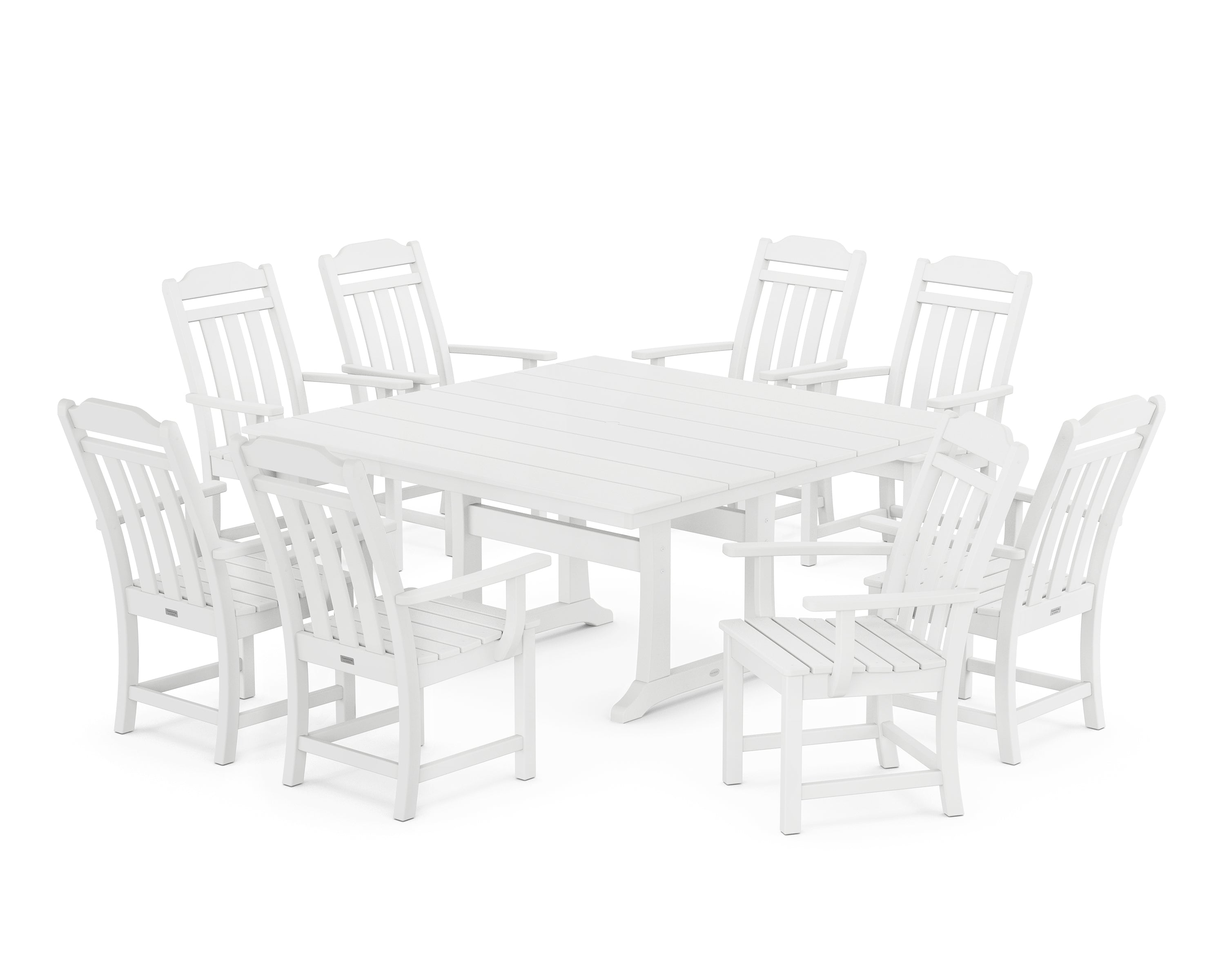 Country Living Cottage 9-Piece Square Farmhouse Dining Set with Trestle Legs in White