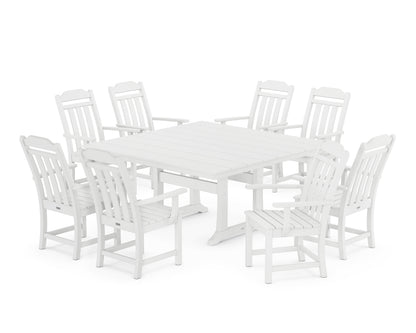 Country Living Cottage 9-Piece Square Farmhouse Dining Set with Trestle Legs in White