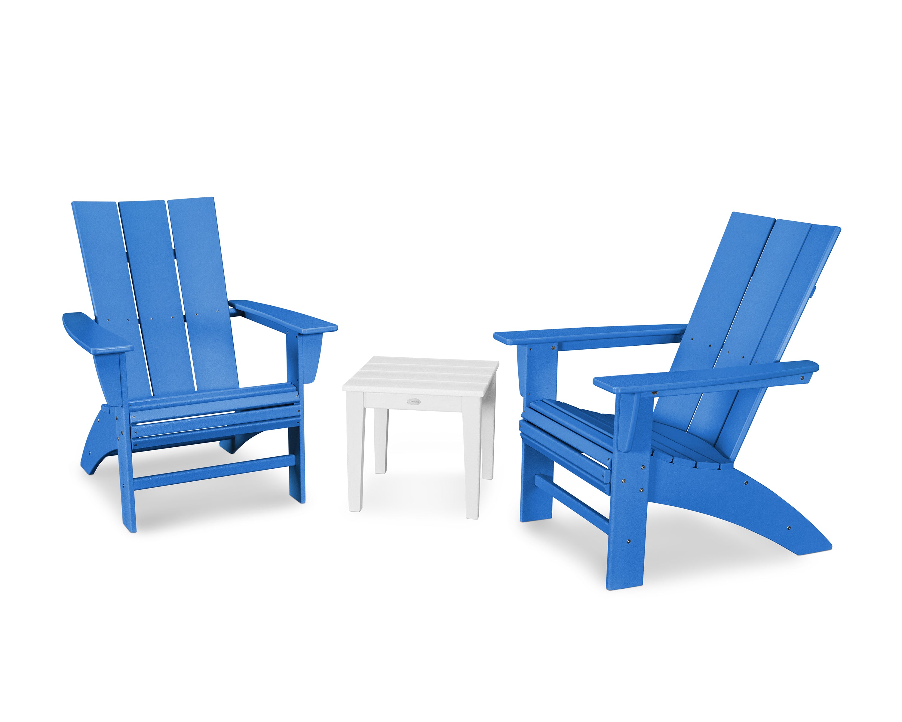 POLYWOOD® Modern 3-Piece Curveback  Adirondack Set in Pacific Blue / White
