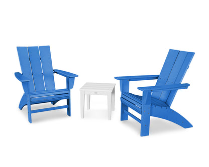 POLYWOOD® Modern 3-Piece Curveback  Adirondack Set in Pacific Blue / White