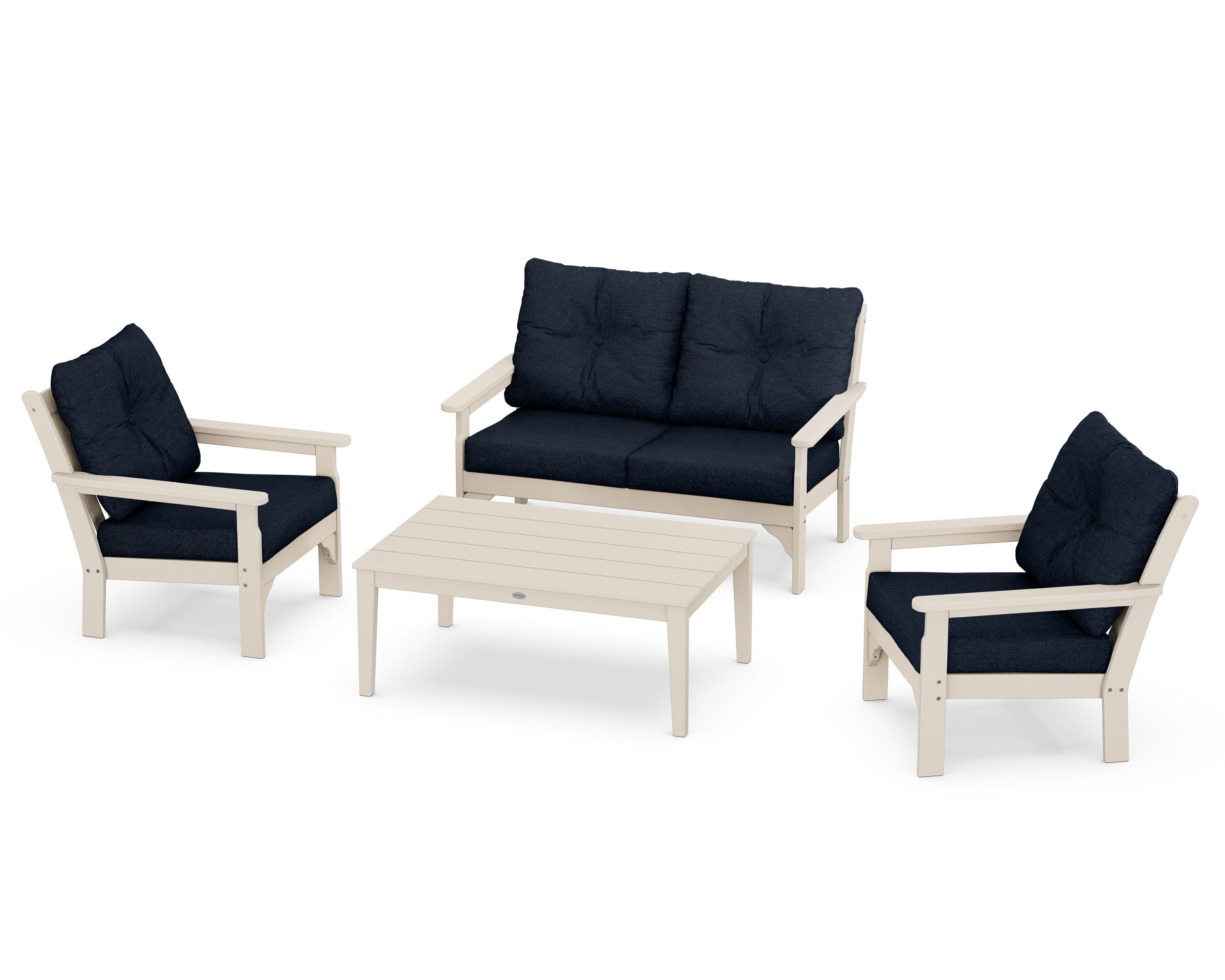 POLYWOOD® Vineyard 4-Piece Deep Seating Set in Sand / Marine Indigo