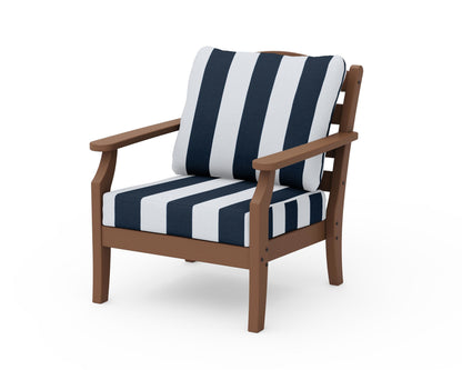 Draper James™ by  POLYWOOD® Savannah Deep Seating Chair in Teak / Cabana Stripe Marine Indigo