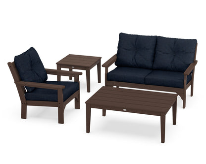 POLYWOOD® Vineyard 4-Piece Deep Seating Set in Mahogany / Marine Indigo