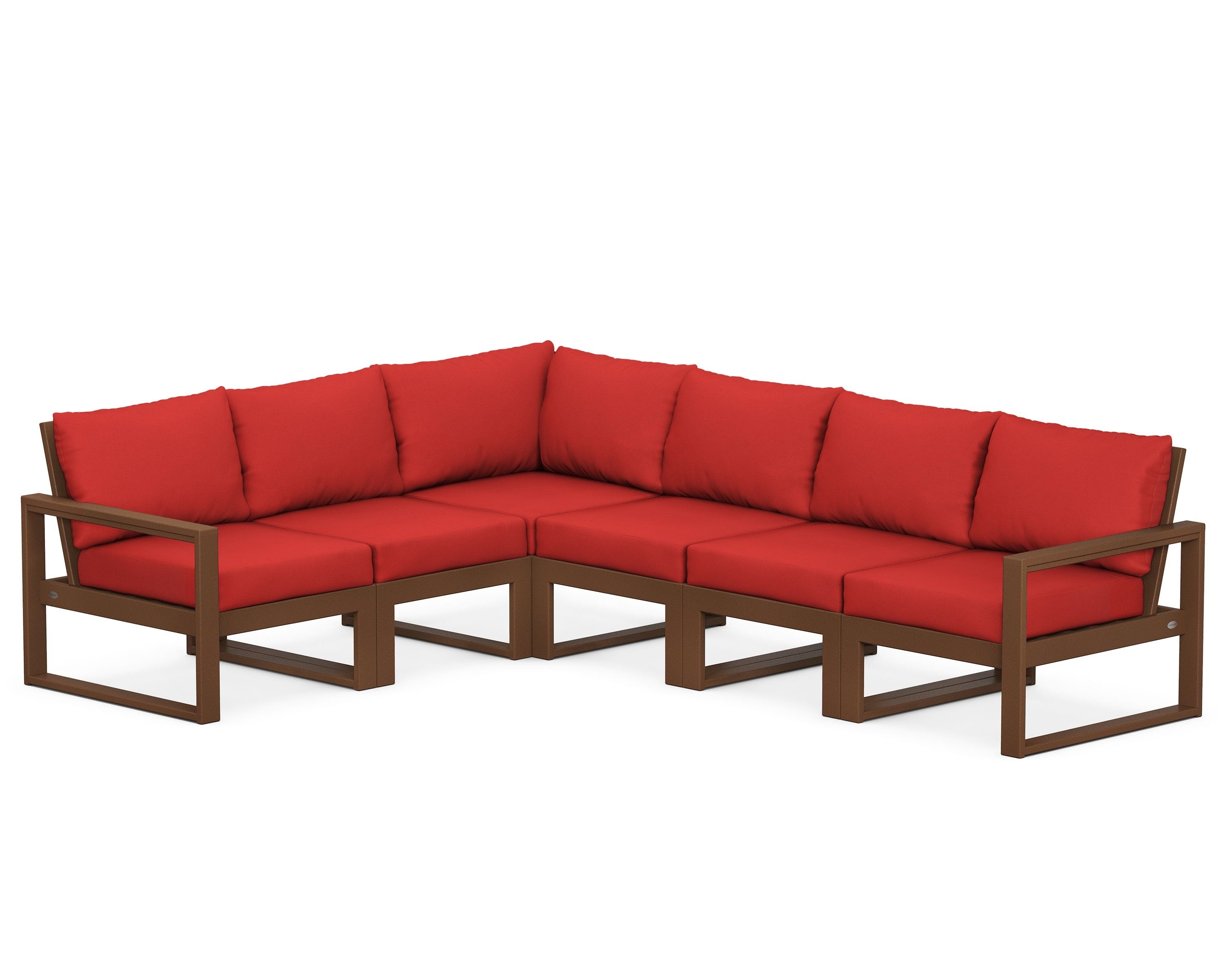 POLYWOOD® EDGE 6-Piece Modular Deep Seating Set in Teak / Crimson Linen