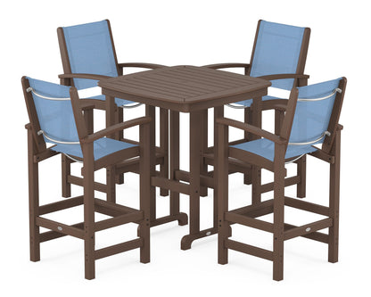 POLYWOOD® Coastal 5-Piece Bar Set in Mahogany / Poolside Sling