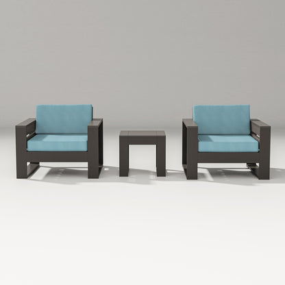 PW Designer Series Latitude 3-Piece Lounge Chair Set in Vintage Coffee / Lattice Sky Blue