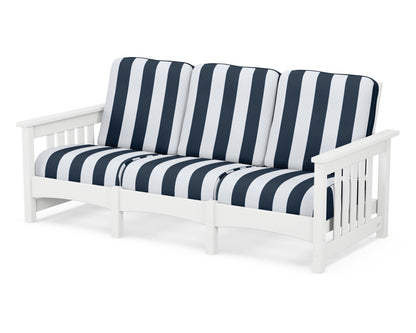 POLYWOOD® Club Mission Sofa in White / Cabana Stripe Marine Indigo