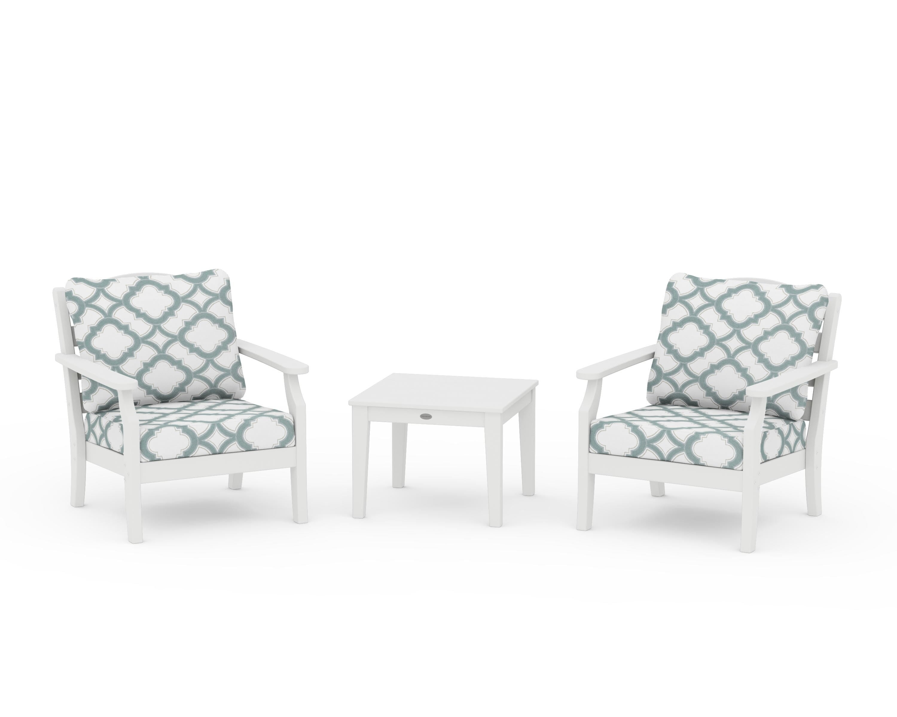 Draper James™ by  POLYWOOD® Savannah 3-Piece Deep Seating Set in White / Trellis Glacier Spa