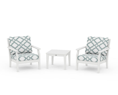 Draper James™ by  POLYWOOD® Savannah 3-Piece Deep Seating Set in White / Trellis Glacier Spa
