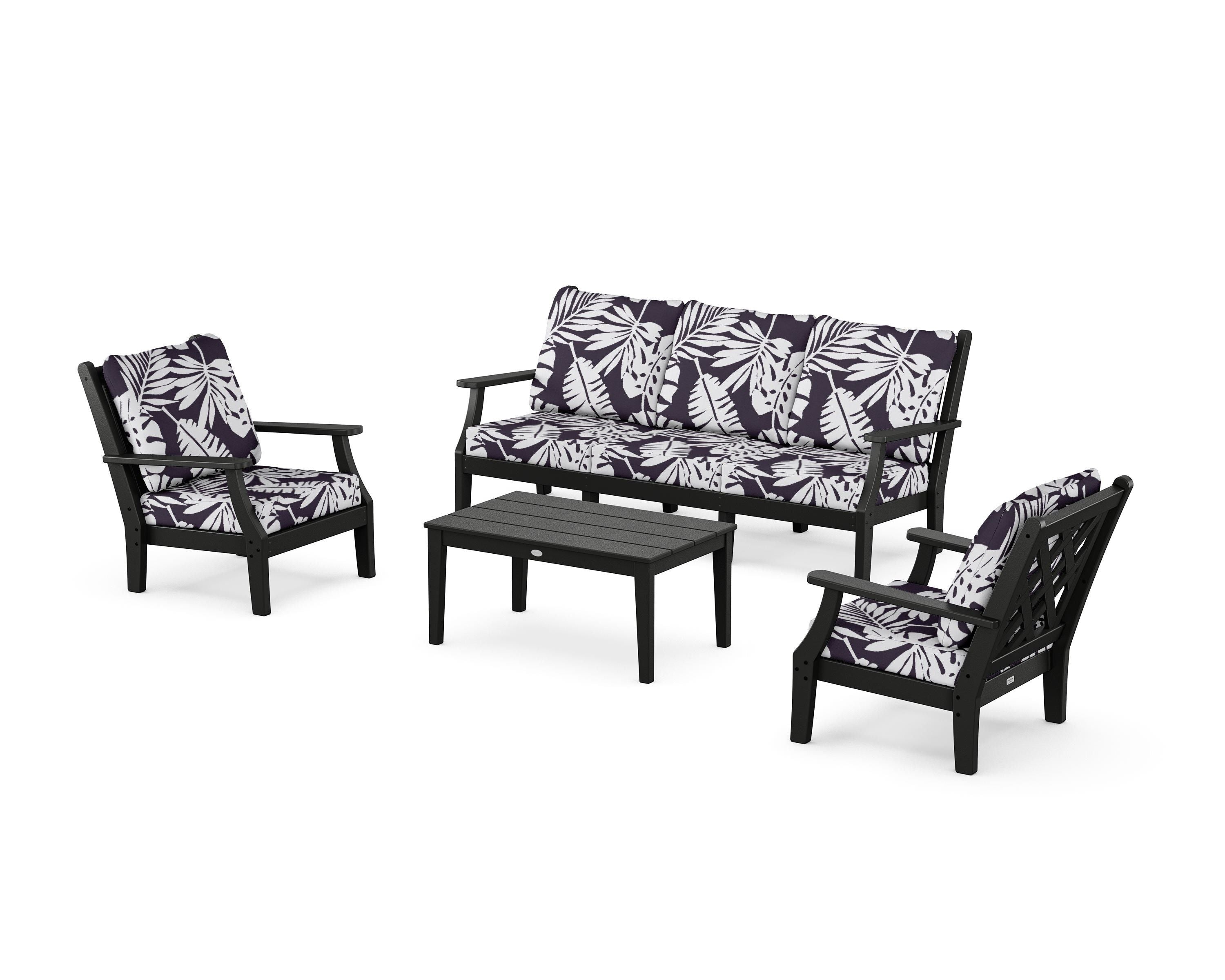 Country Living Wovendale 4-Piece Deep Seating Set with Sofa in Black / Leaf Navy