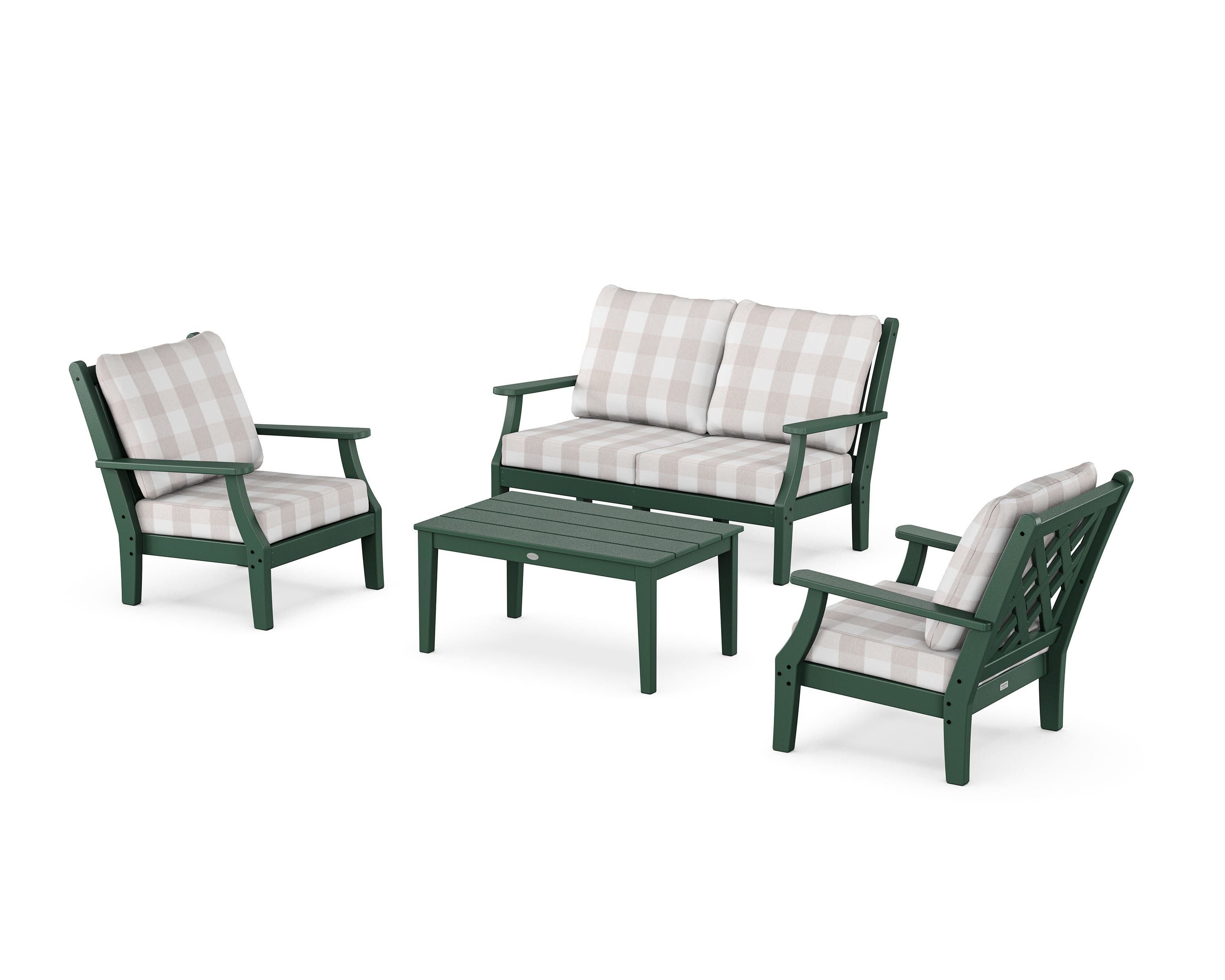 Country Living Wovendale 4-Piece Deep Seating Set with Loveseat in Green / Buffalo Plaid Dune Burlap